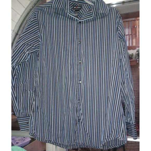 Axcess Men's Shirt Button-Up Medium Black with Stripes - Picture 1 of 4